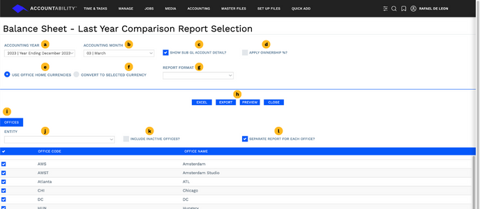 Balance Sheet - Last Year Comparison Report Selection (3)