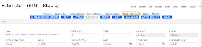 Client Job Invoices from Estimate