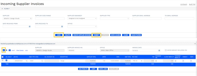 Incoming Supplier Invoice Submit