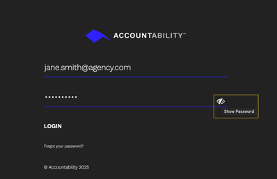 Login page with show password icon