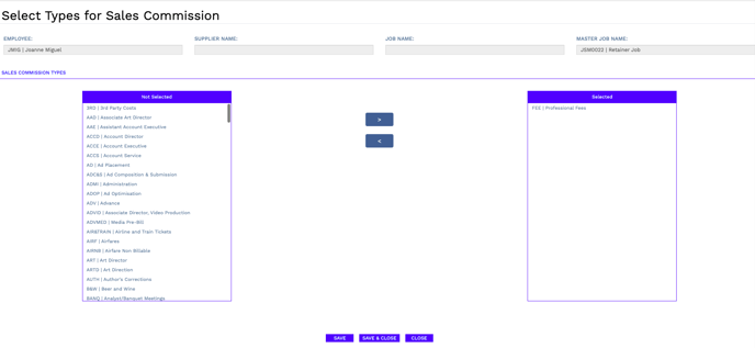 Select Types for Sales Commission