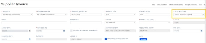 Supplier Invoice AP GL Account