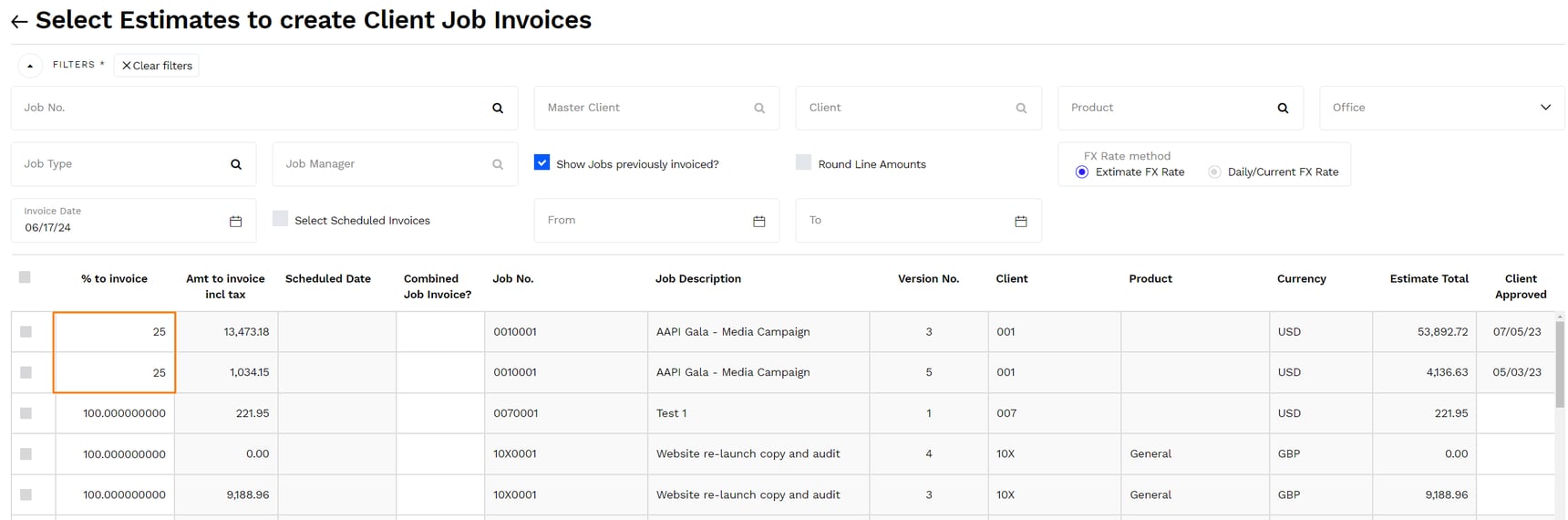 How to create multiple client job invoices