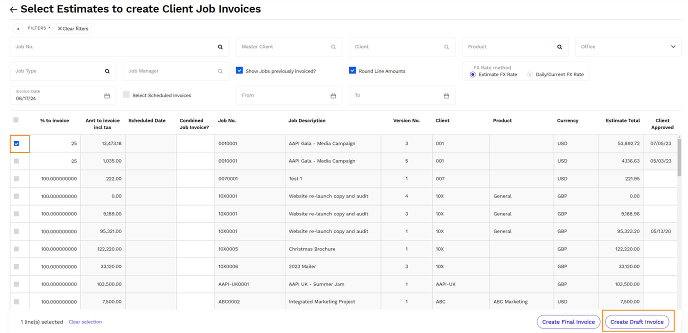 How to create multiple client job invoices